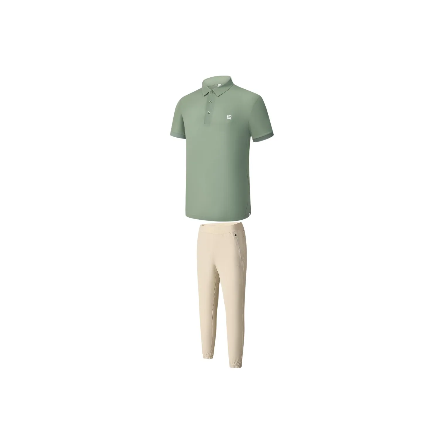 FILA Casual Sportswear Men Set Wave Gray Green Top+Wheat Brown Pants