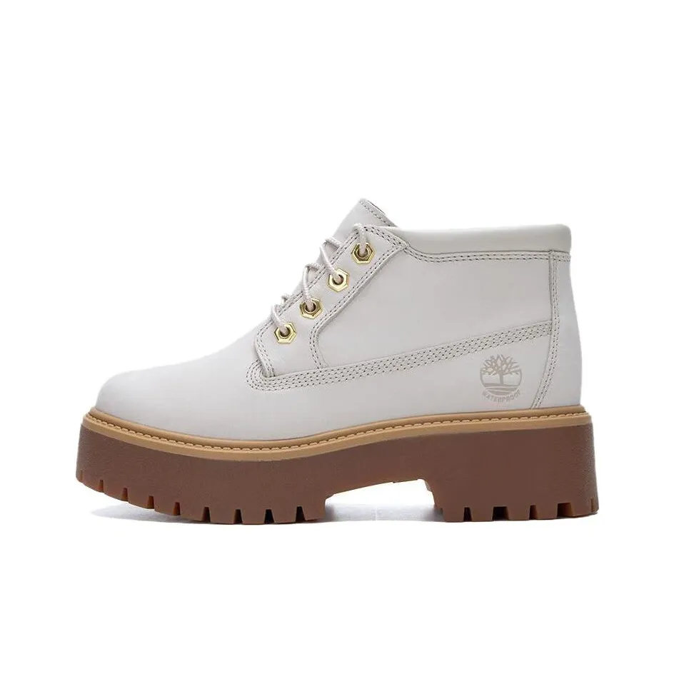 Timberland Stone Street Slip-resistant Abrasion-resistant MID Топ Casual Women's Beige