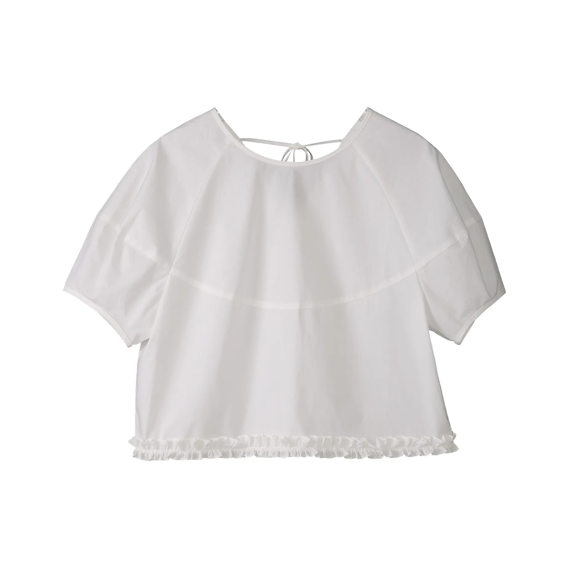 Fstudio Корейский стиль 100% хлопок Круглый вырез Универсальный Рукав-фонарик Короткий рукав Футболка Женская Белая