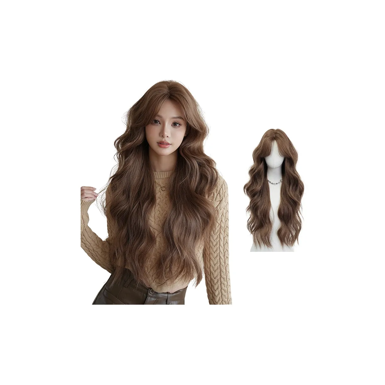 QIJIEHUANGHOU Раскованный BIG Кудрявый Парик Caramel Warm Brown Высокая Температура Шелк