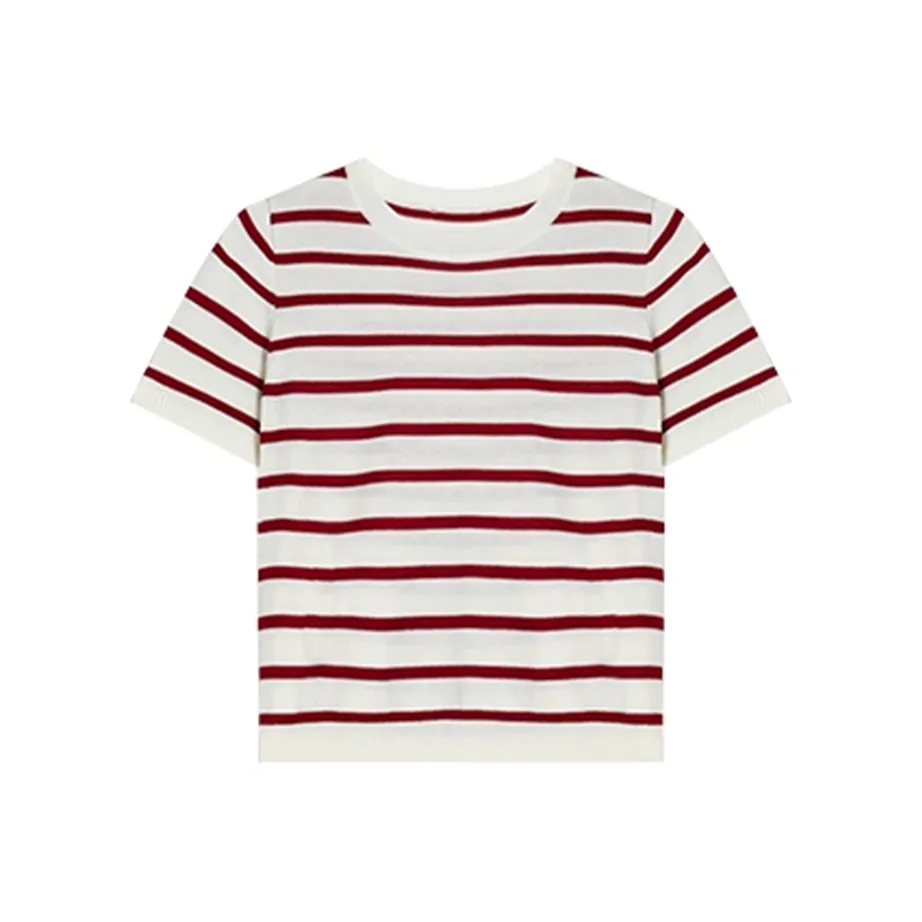 RTNH Весенний Летний Стандартный T-Рубашка Женская Красная Белая Полосатая