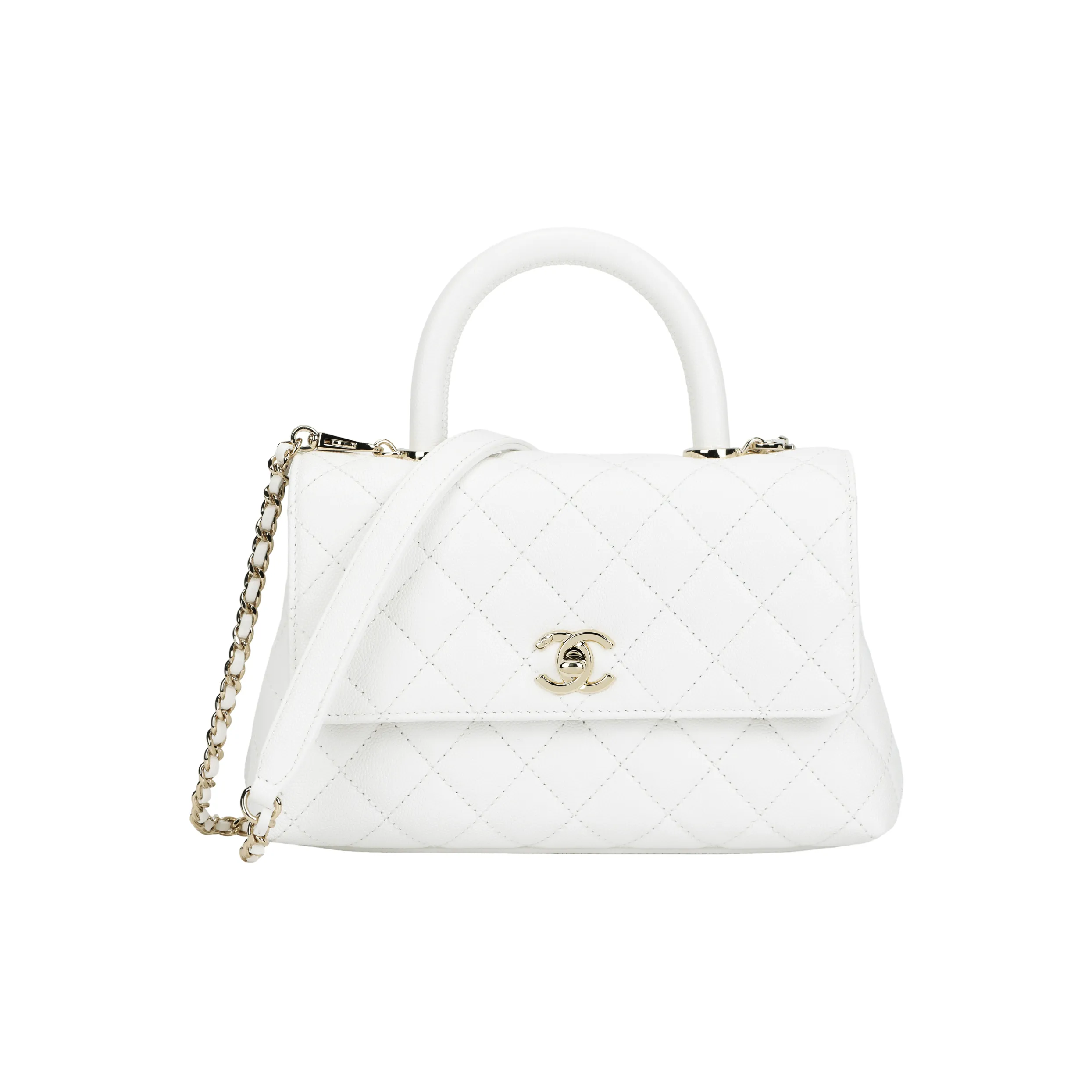 CHANEL Coco Handle Cow Leather Handbag, Shoulder Bag, Crossbody Bag Regular Women's White