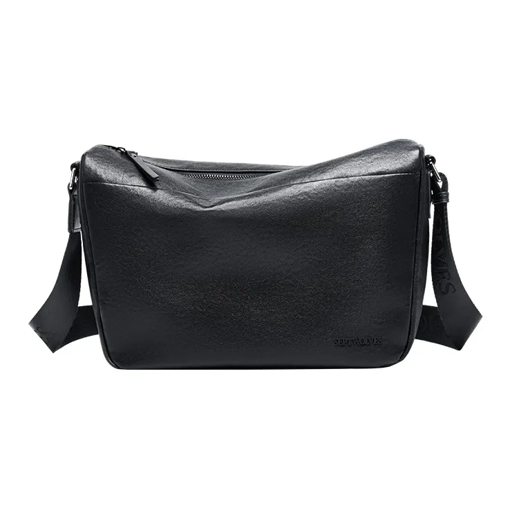 SEPTWOLVES Натуральная кожа Коммутирование Бизнес Утонченный Плечевая сумка QPL Мужская Черная
