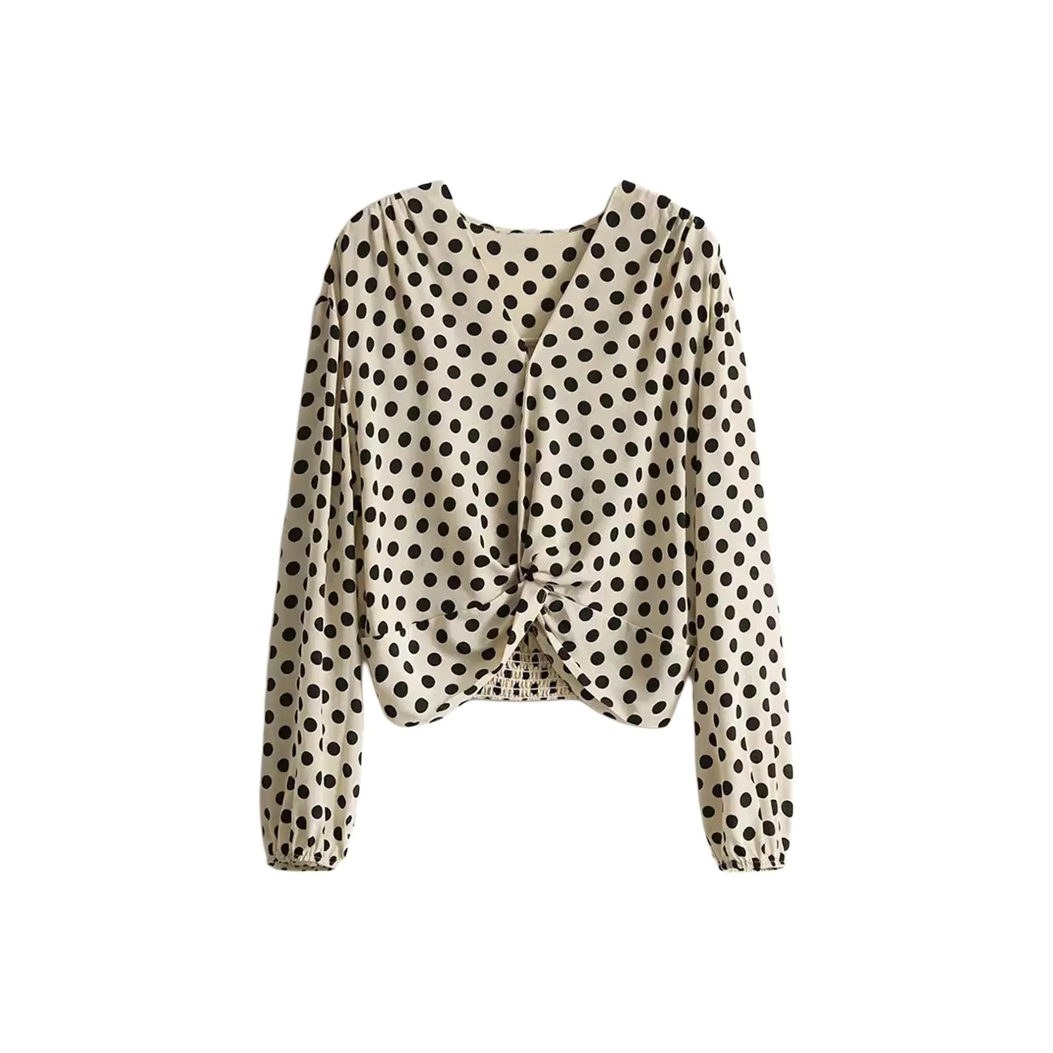 Wbwq Шифон Рубашка Женская Абрикос с Полка Дот