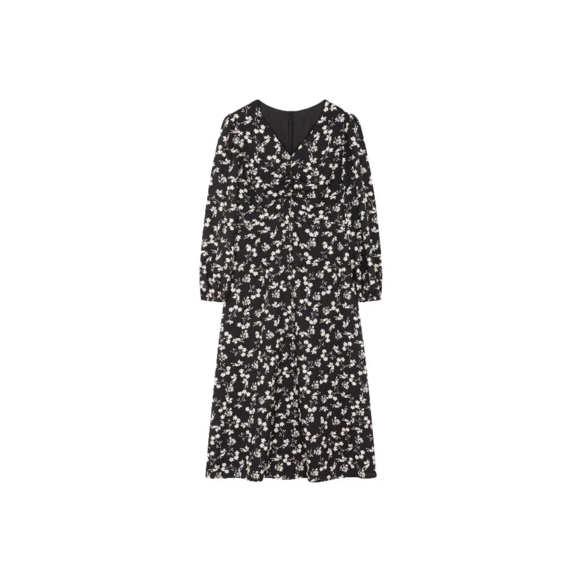 Mo Han Yi Mei Длинное платье с длинными рукавами женское черное с белыми цветами