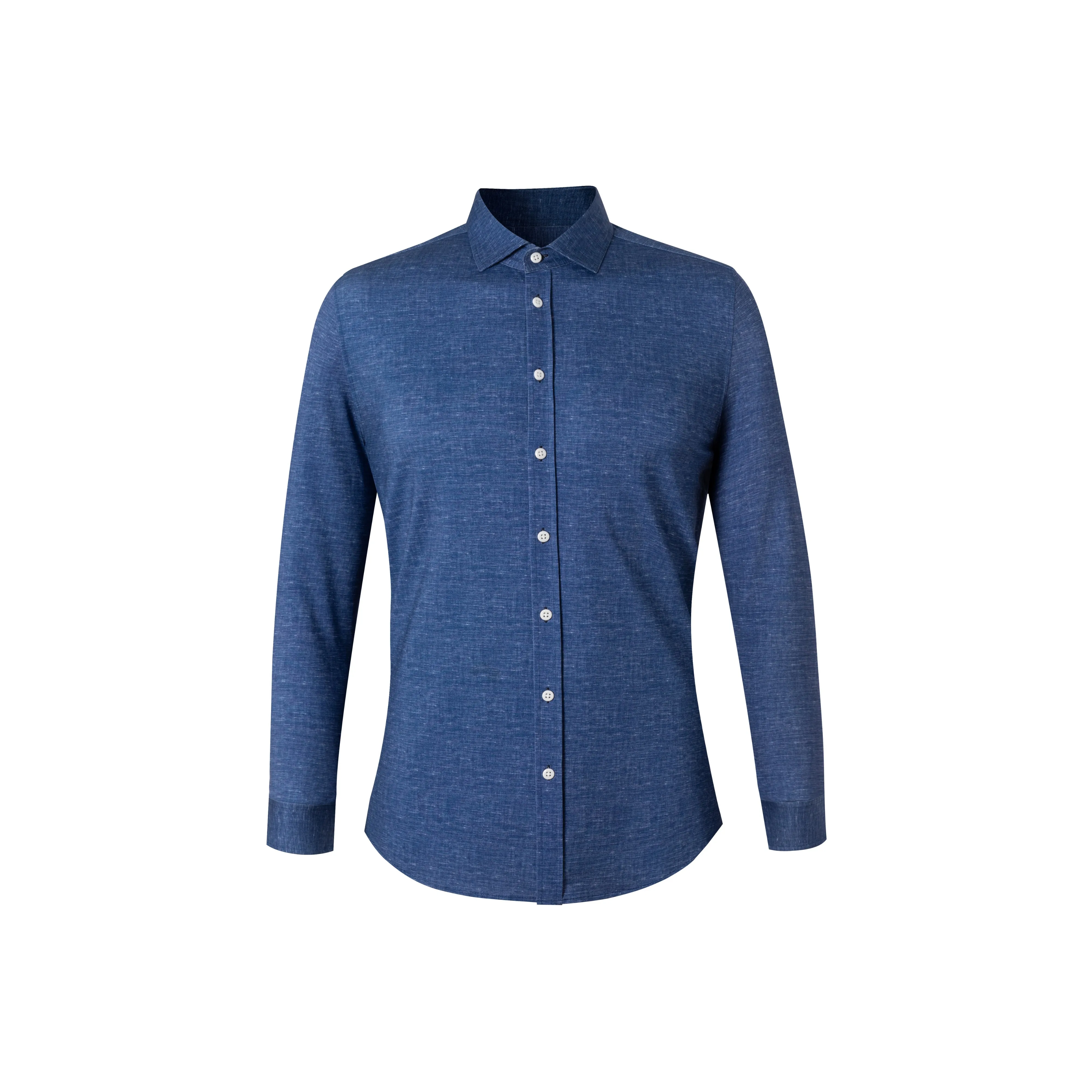 DEGRE ZERO Рубашка Мужская Глубокий Синий Хлопок Лен Текстура