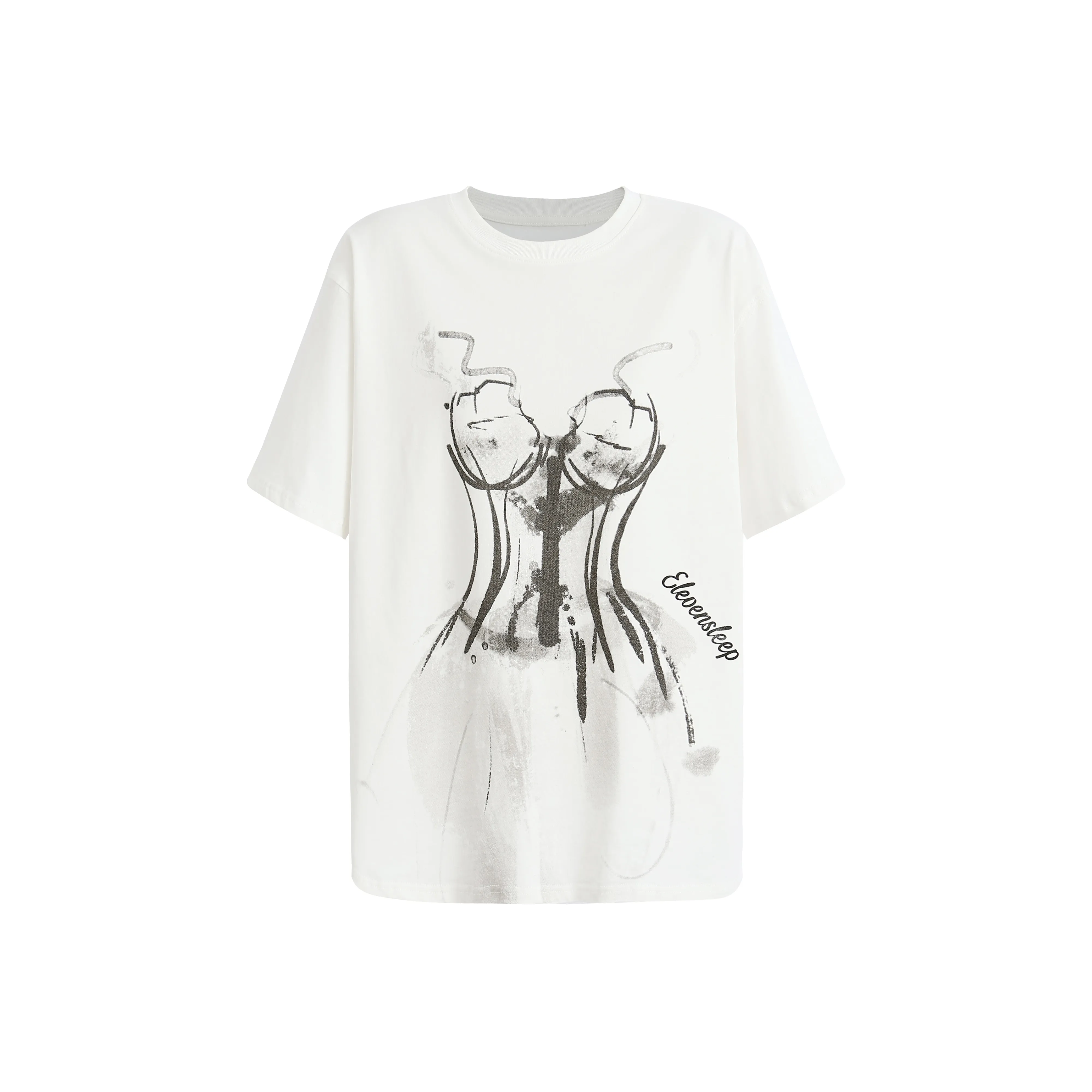ELEVEN SLEEP Drop Shoulder Sleeve T Shirt Women's White