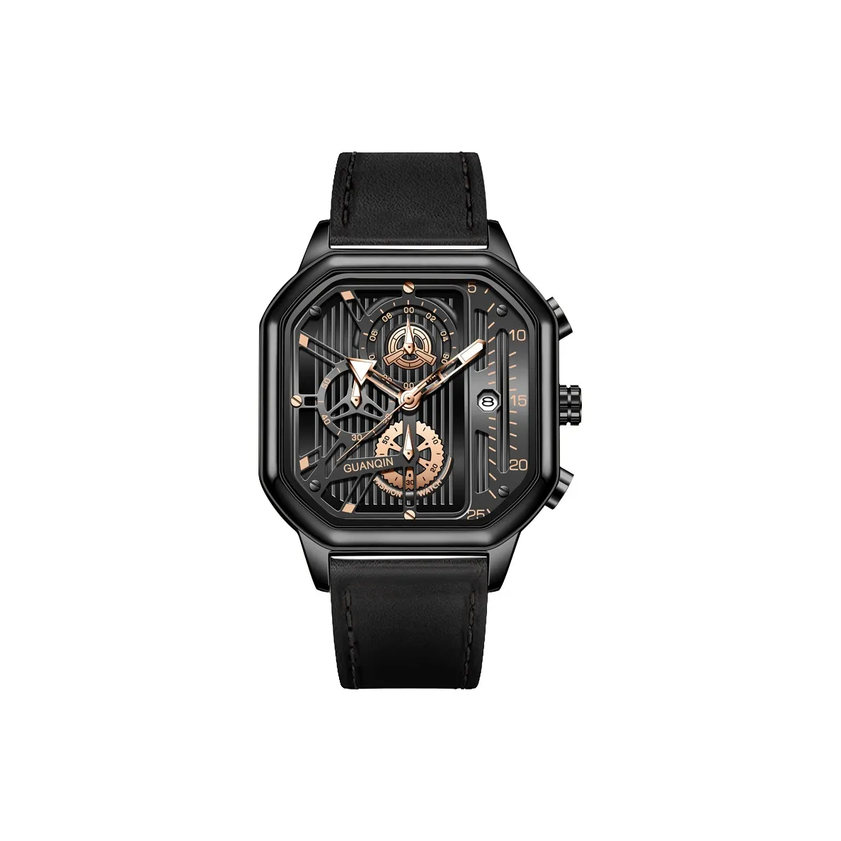 GUANQIN Big Explosion Collection Кварцевый механизм Часы Мужские Черный циферблат