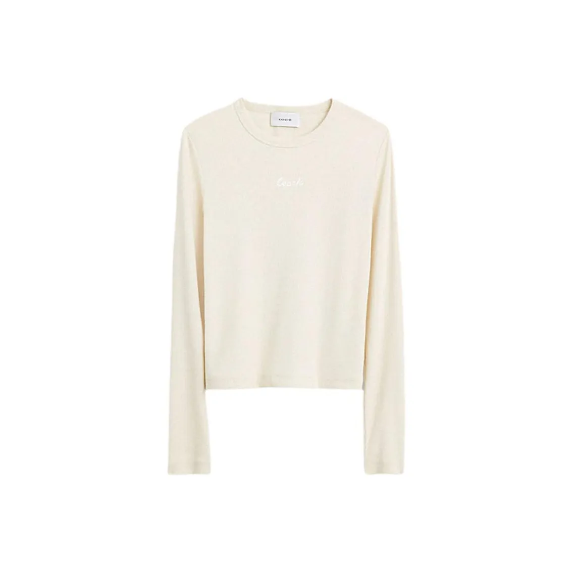 COACH Однотонный Логотип Вышивка Ткань с Рубчиком Длинный Рукав Т-Рубашка Женская Белая