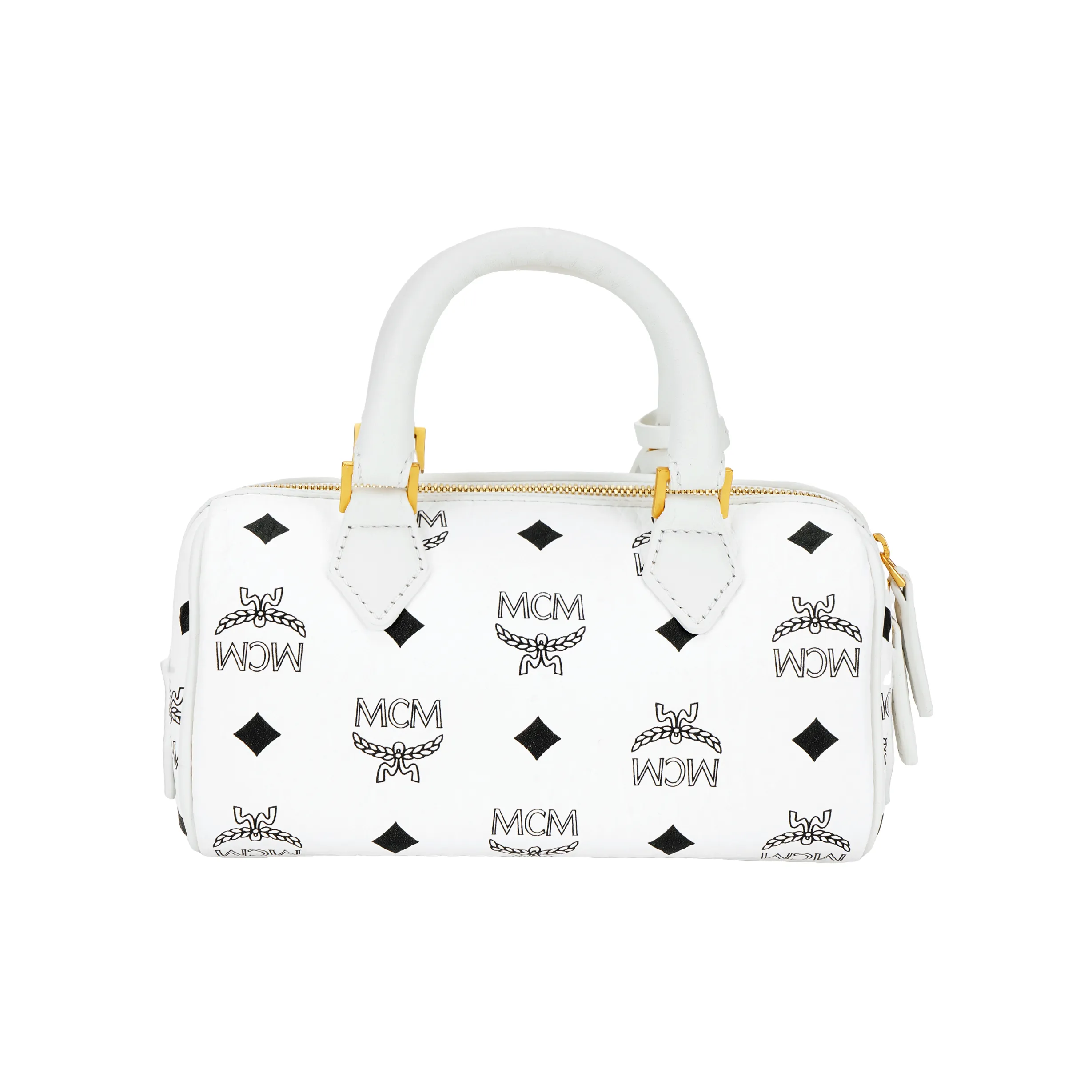 MCM Ella Canvas With Leather Boston Bag, Shoulder Bag, Crossbody Bag, Handbag Mini Women's White