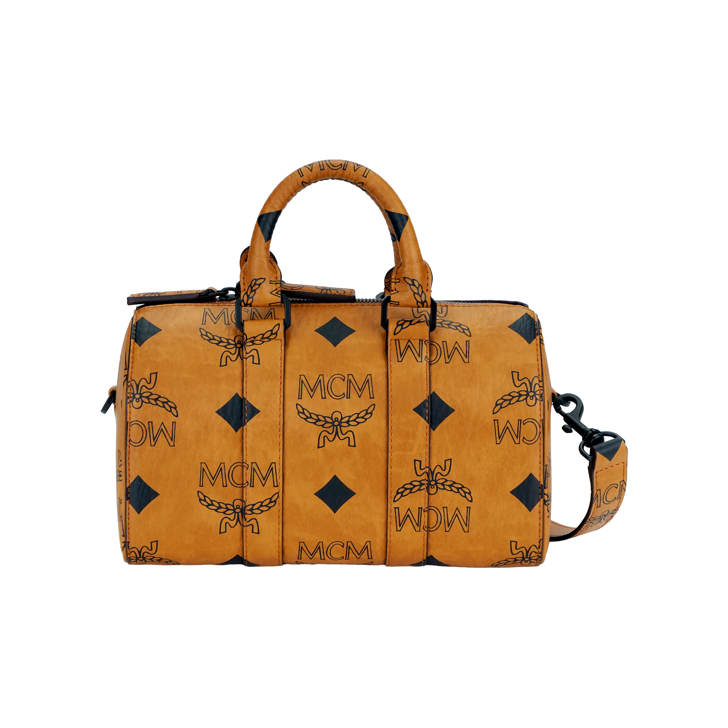 MCM Aren Visetos Coated Canvas Boston Bag, Crossbody Bag, Handbag Trumpets Unisex