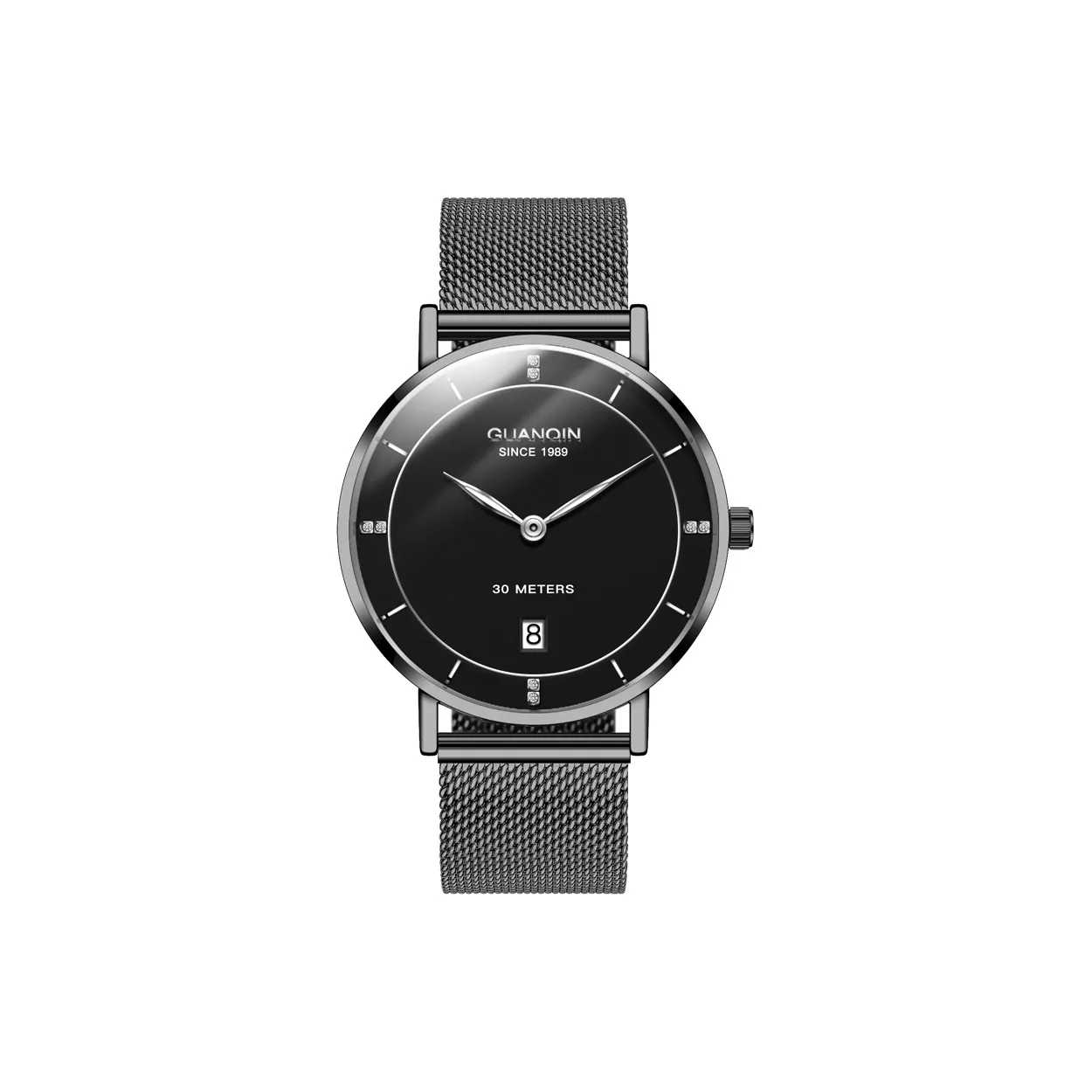 GUANQIN Minimalist Extra Thin Collection Кварцевый механизм Часы Мужские Черный циферблат