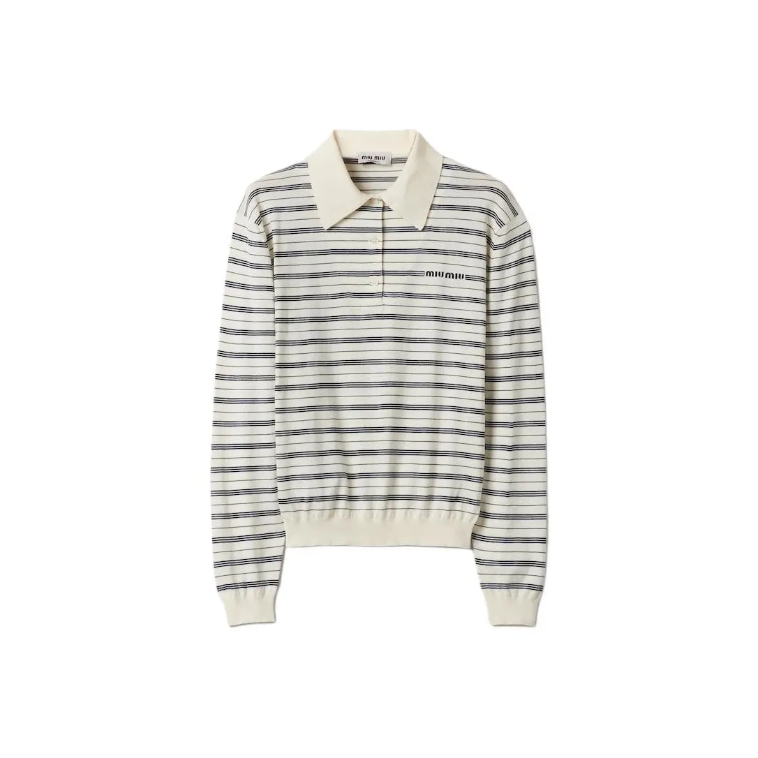 MIU MIU Logo print Striped Polo Top