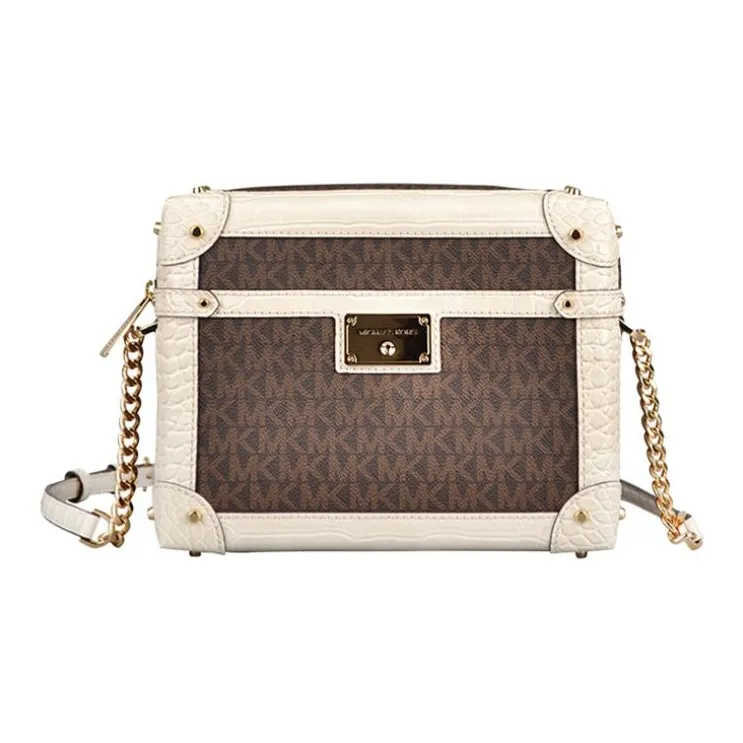 MICHAEL KORS MICHAEL KORS Handbag Collection Heodora PVC Коробка Сумка Плечевая Сумка Женская Коричневый и Экрю