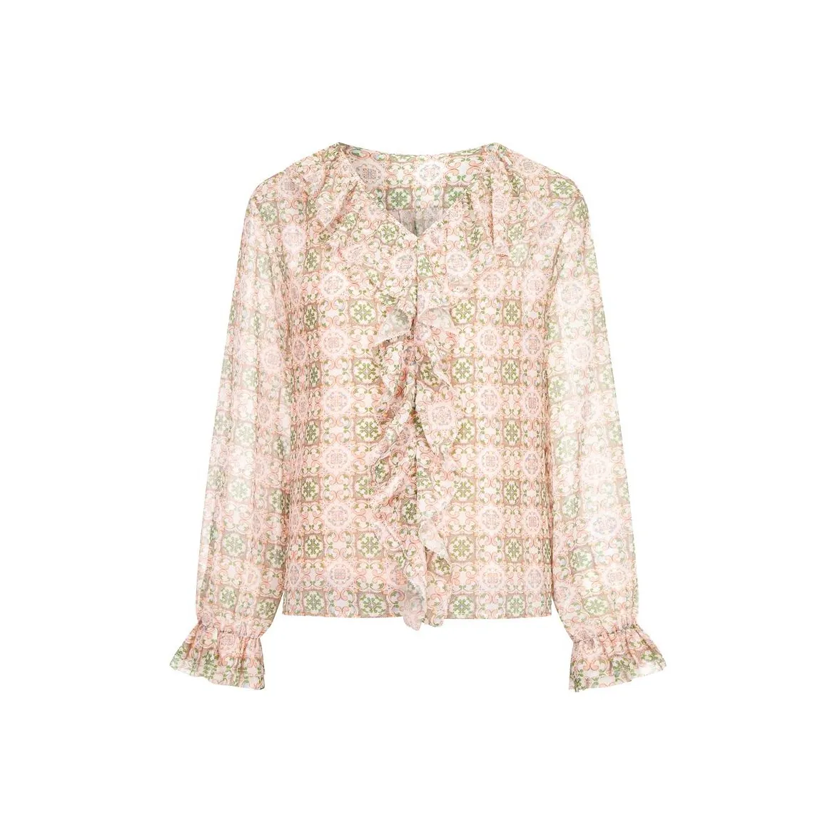 JZ. ANNAKRO Цветочный Зеленый Женские Рубашки
