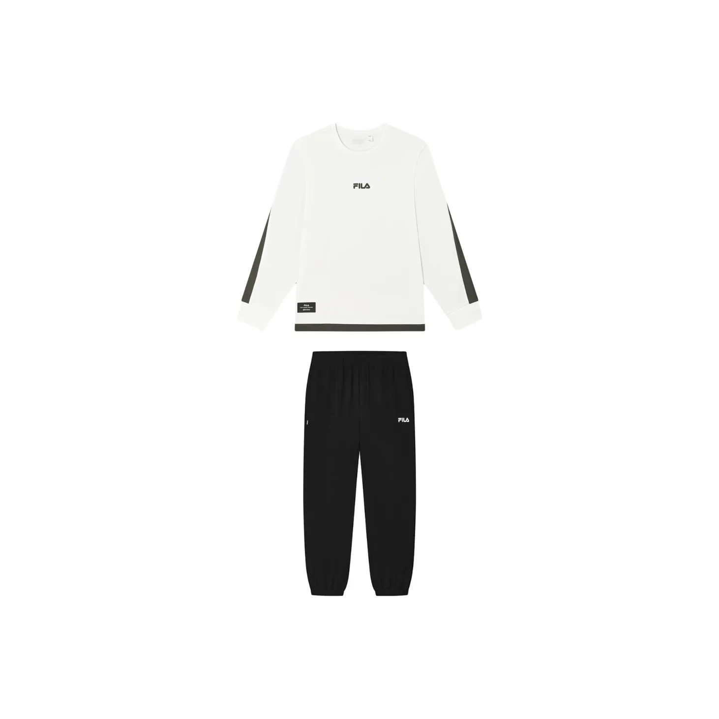 FILA Casual Sportswear Men's Clothing Set Cloud White Top+Jet Black Pants