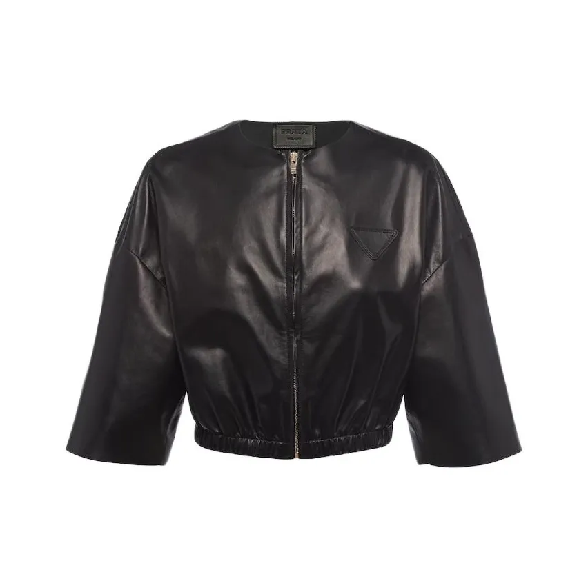PRADA Cropped Leather Bomber Jacket