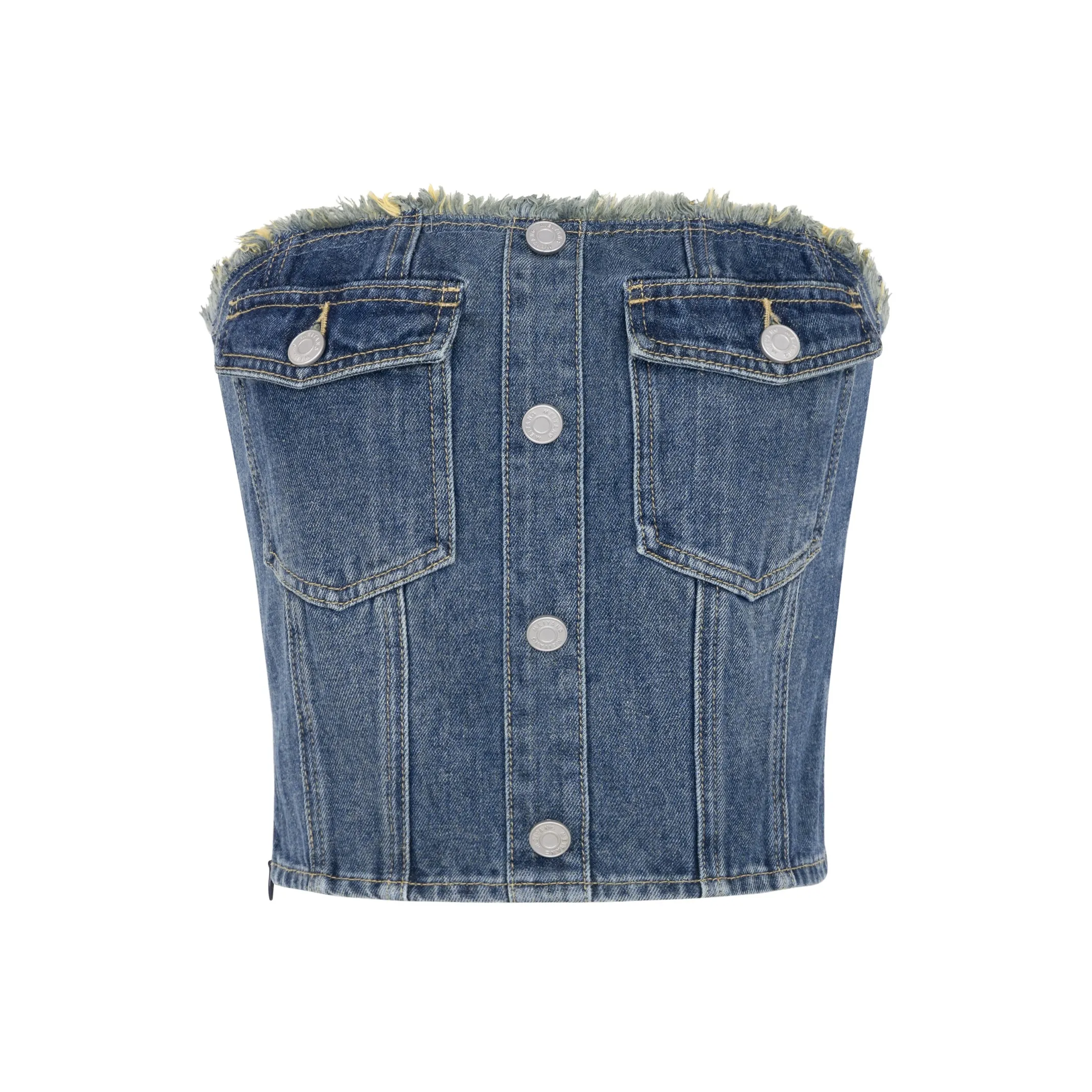 MEIYANG Без бретелек Топ Женский Джинсовый Синий