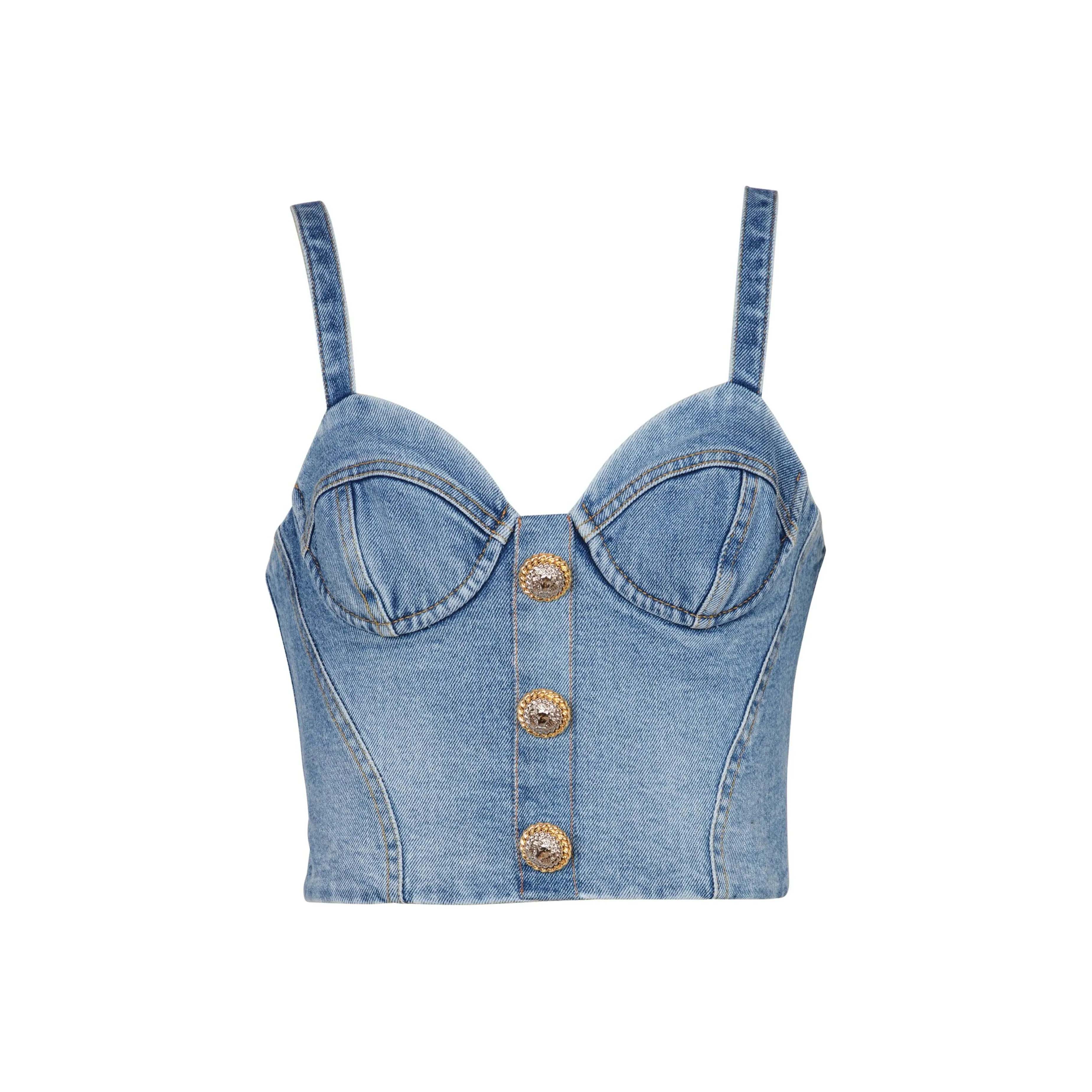 BALMAIN Denim Bustier Top