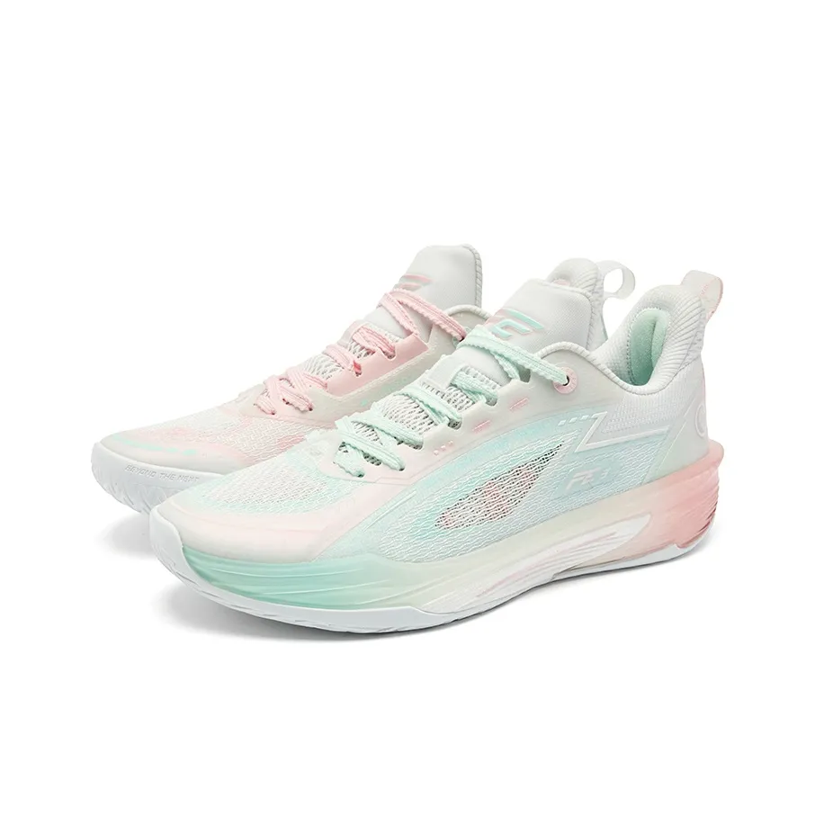 QIAODAN FE3.0 Mismatched Cushioning Grip Anti Twist Breathable Slip Resistant Low Top Basketball Shoes Paraboot Men's Pink Green