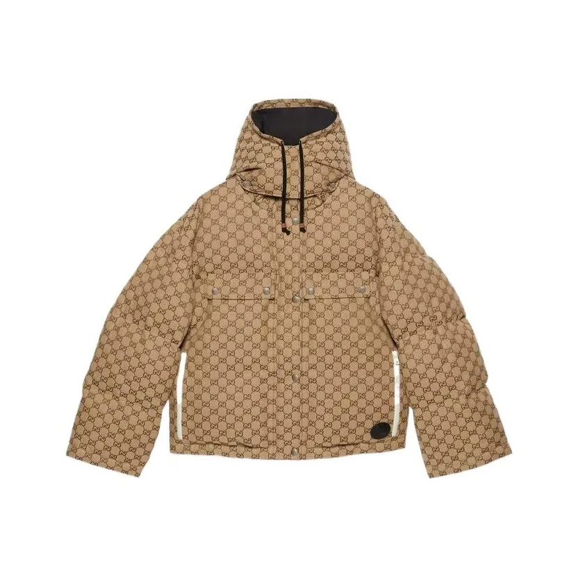 GUCCI Women's Gg Cotton Canvas Puffer Jacket Camel/Ebony