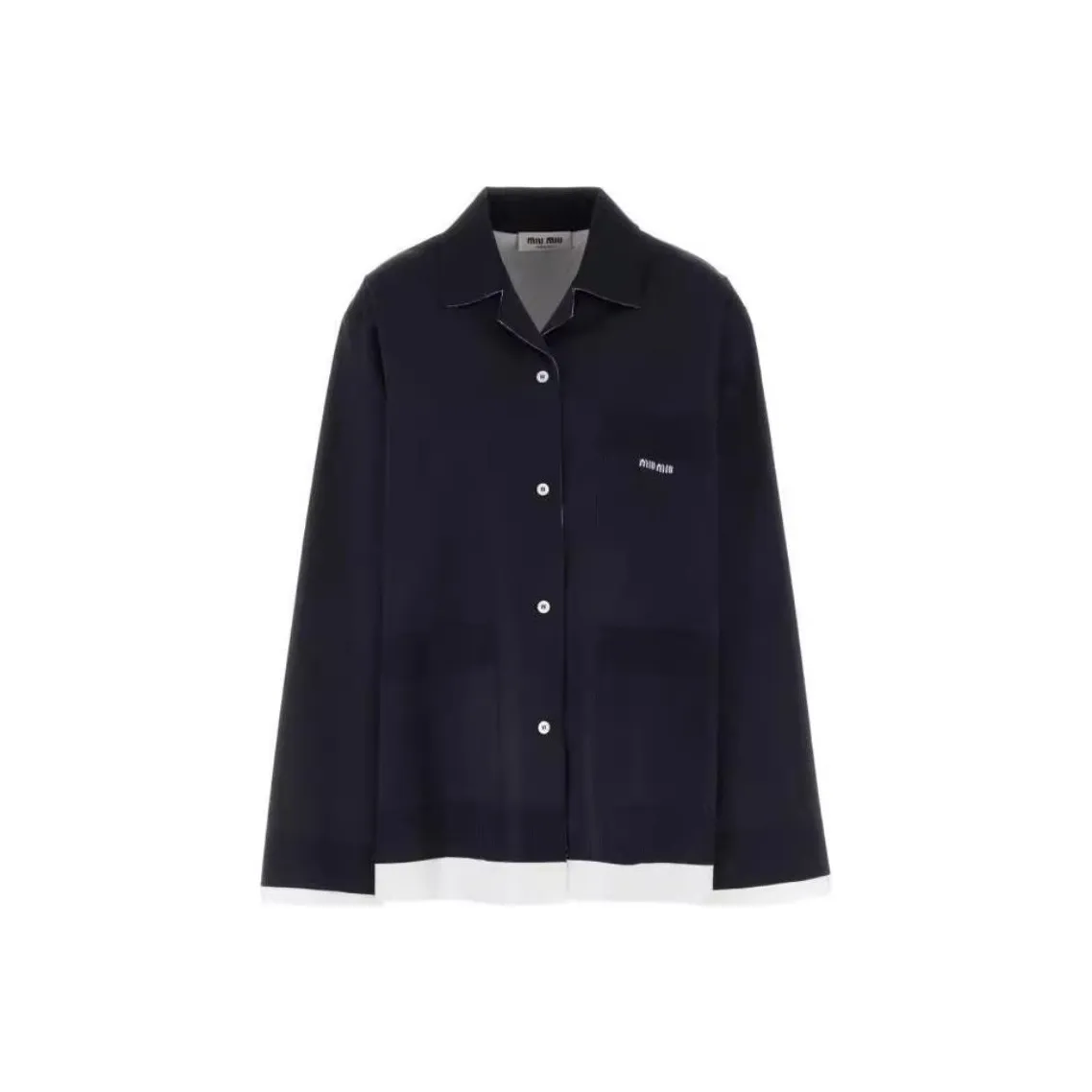 MIU MIU Raw Hem Camp Collar Shirt Blu Bianco
