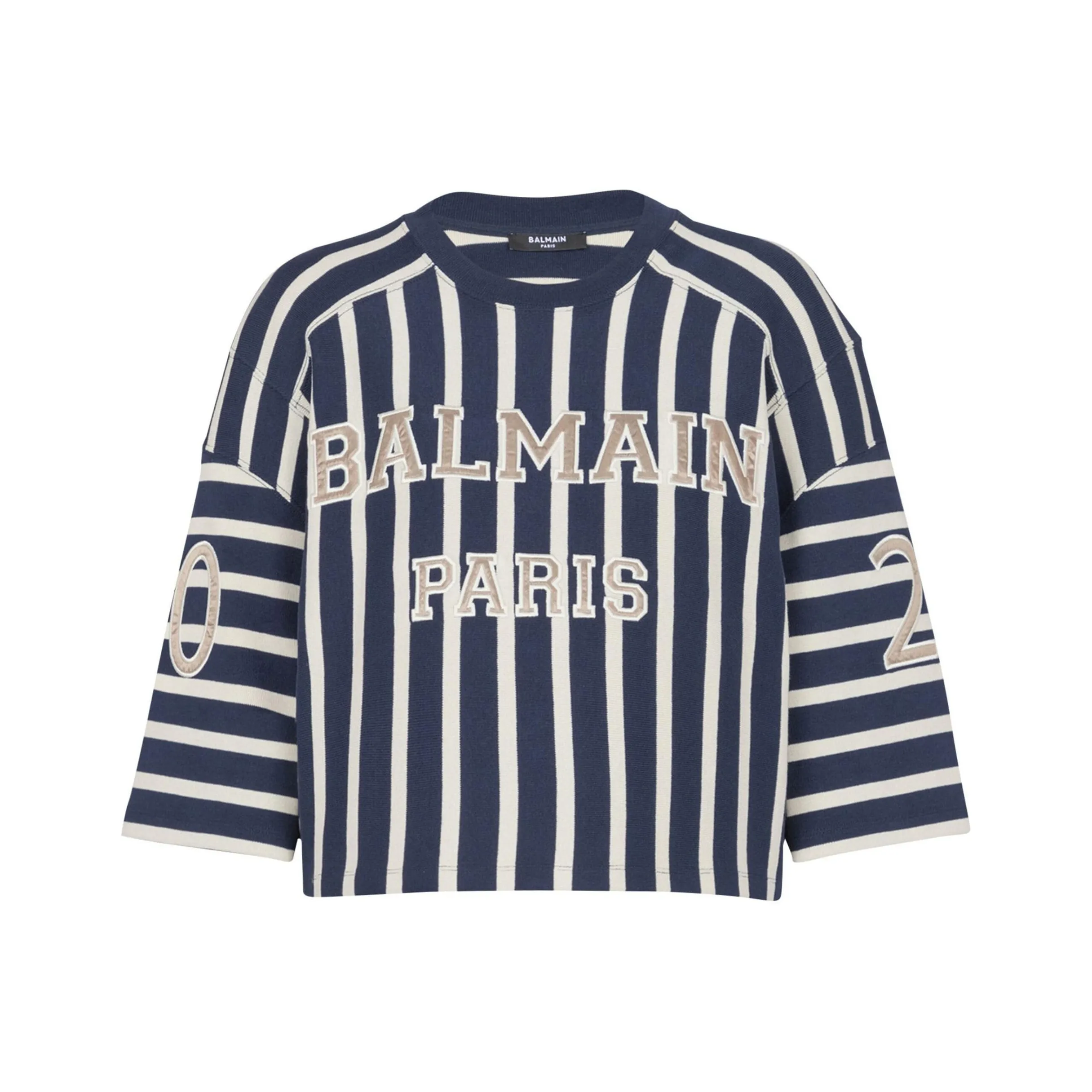 BALMAIN Striped Baseball T Shirt