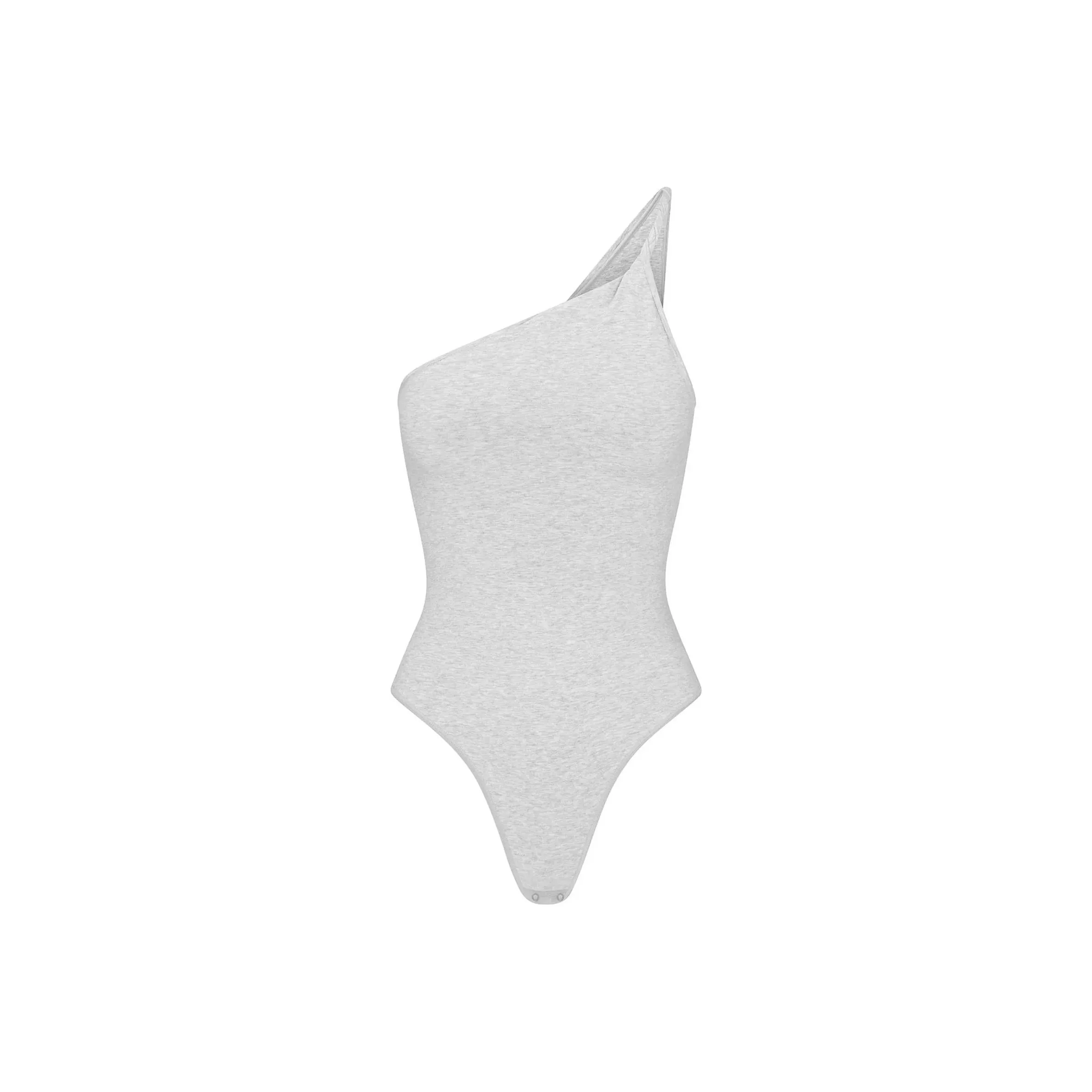 SKIMS COTTON TWIST ONE SHOULDER BODYSUIT Jumpsuit Women's LIGHT HEATHER GREY/Light Heather Gray