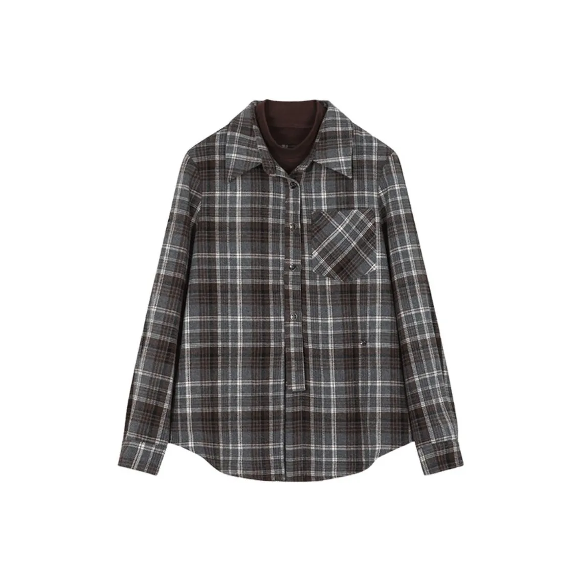 Mo Han Yi Mei Рубашка Женская Серый Кофейный Клетка