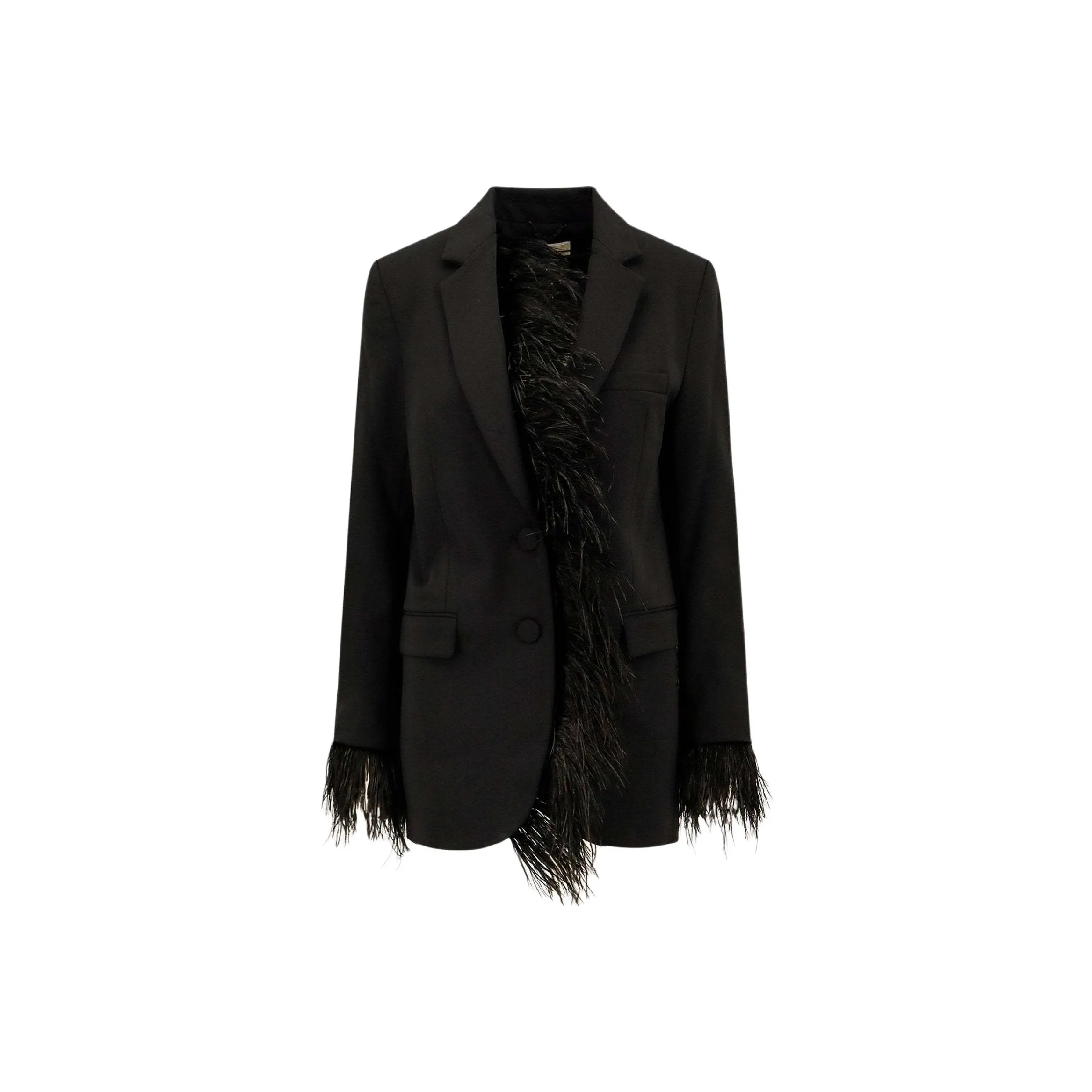 MICHAEL KORS Feather Trim Crepe Boyfriend Blazer