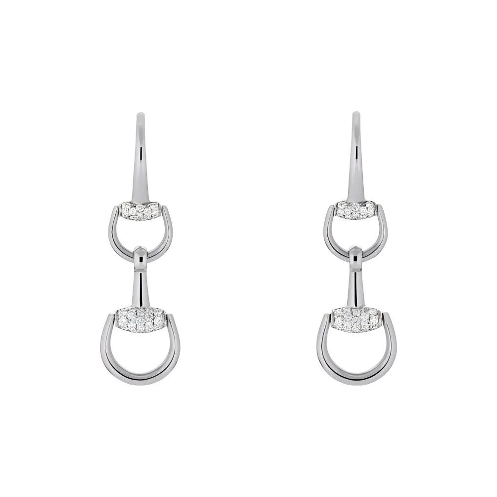 GUCCI Horsebit 18k Drop Diamond Earrings