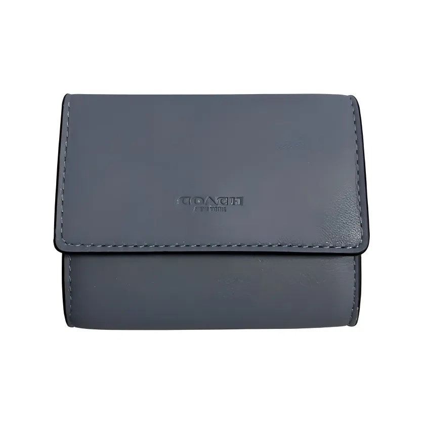 COACH Accordion Zip Гладкая отделка Кожа Держатель для карт Кошелек Женский Темно-серый Синий