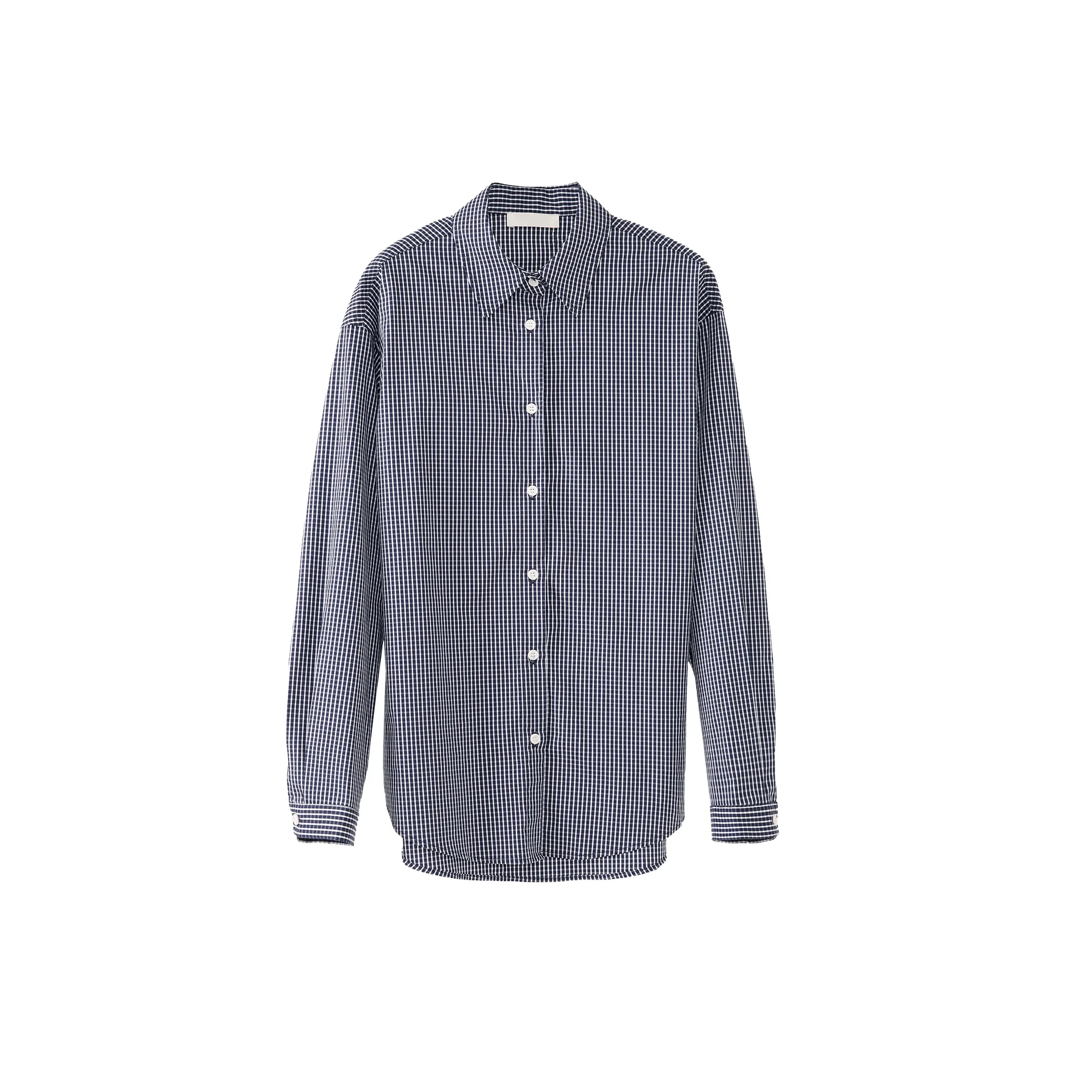 Fstudio Корейский стиль Маленький Преппи стиль Коммутирование Спущенное плечо Длинный рукав Рубашка Женская Синяя