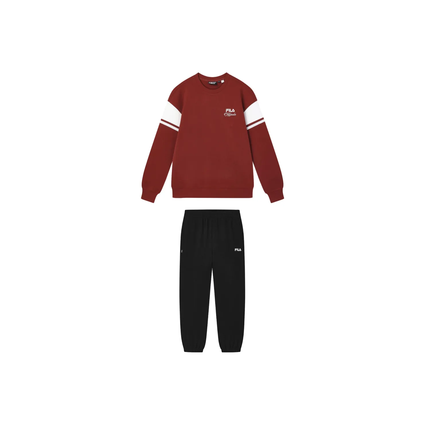 FILA Casual Sportswear Men's Clothing Sets Blaze Red Top+Jet Black Pants