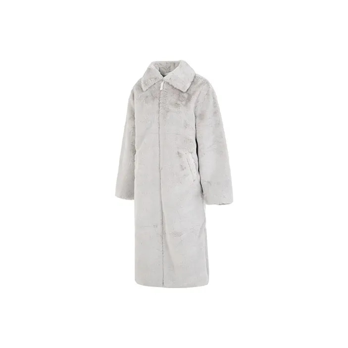 Nike Women's Faux Fur Long Jacket Asia Sizing Light Bone