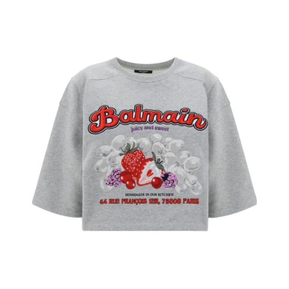 BALMAIN Fruit Fleece Crop T Shirt