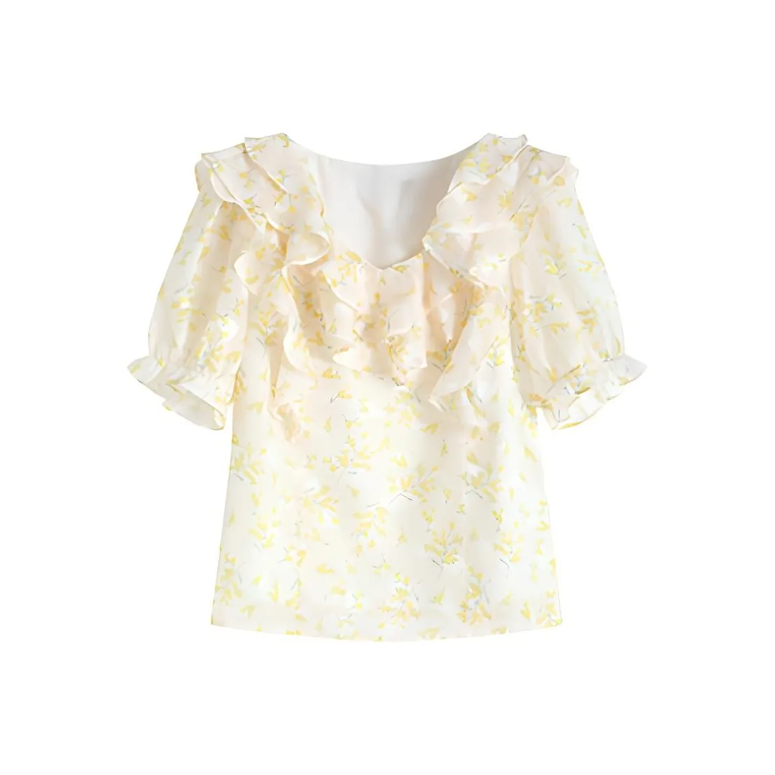 ETSE Шифон Рубашка Женская Желтая Цветочная