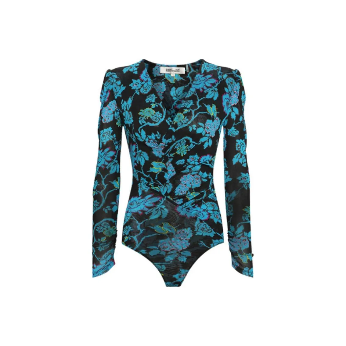 DVF Diane Von Furstenberg SS24 Bodysuits Women's Blue And Black Vine Floral