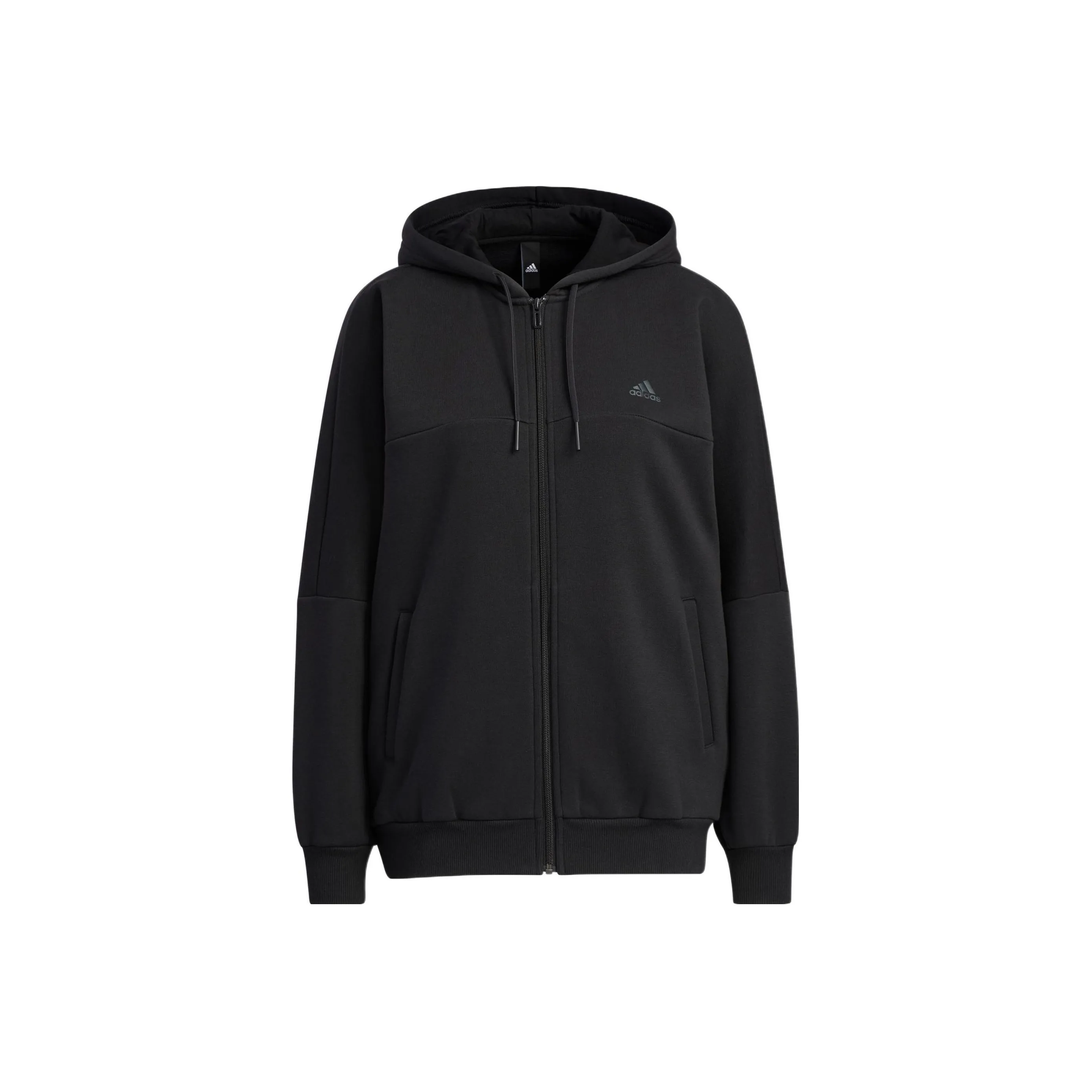 adidas Wording Oversized Fit Fleece Full Zip Hoodie Black