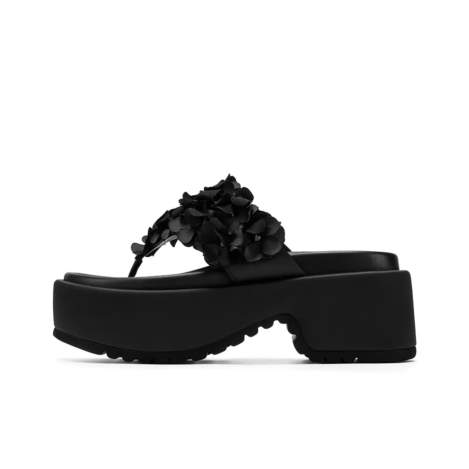 GG CC Устойчивый к истиранию противоскользящий платформа шлепанцы женские черный