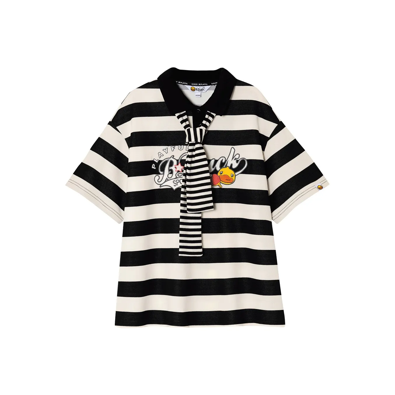 B.Duck Polo Shirt Women's Black White Stripes