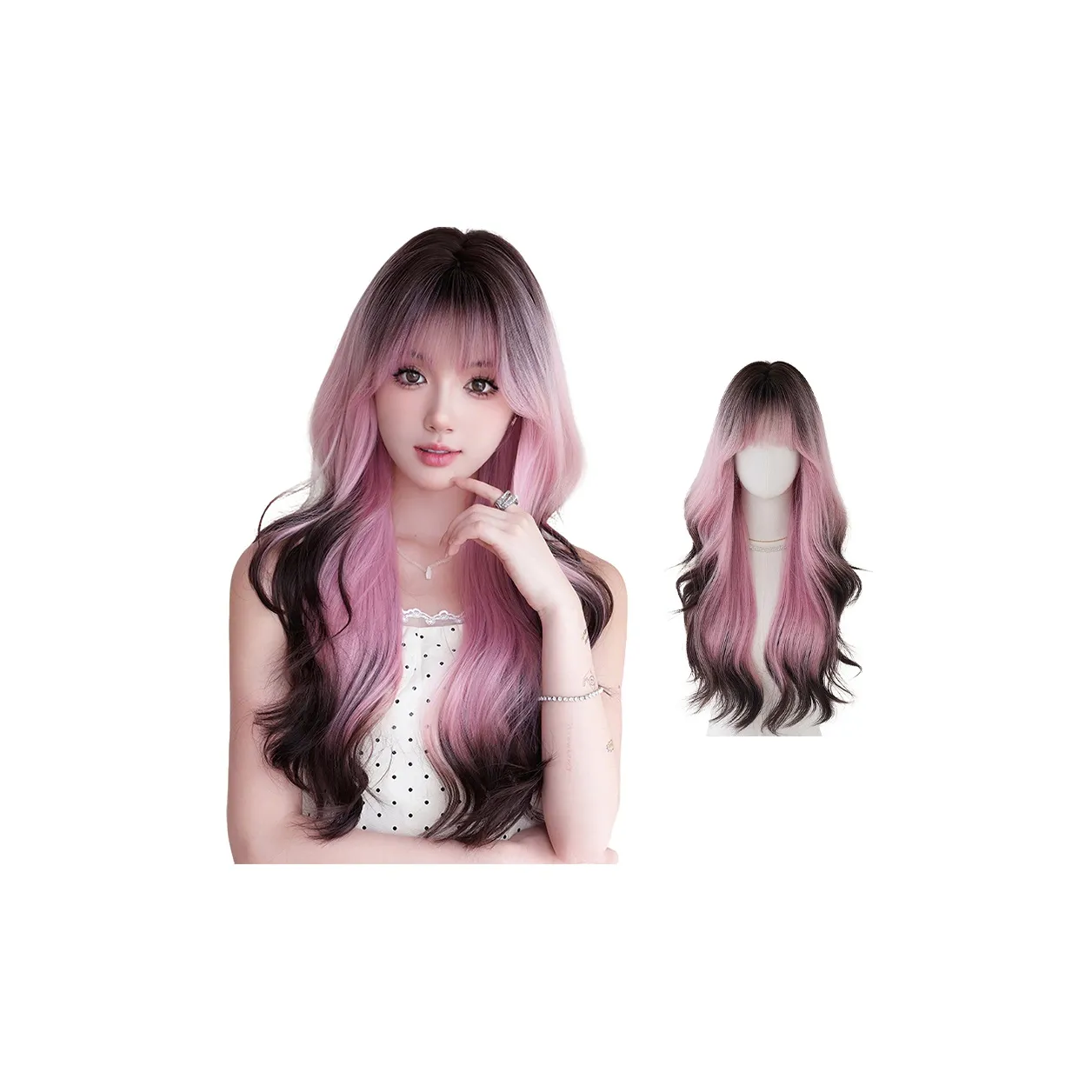 QIJIEHUANGHOU Аниме Девочки' Группа Парики Розовый кофе Градиентный Волосы Краска