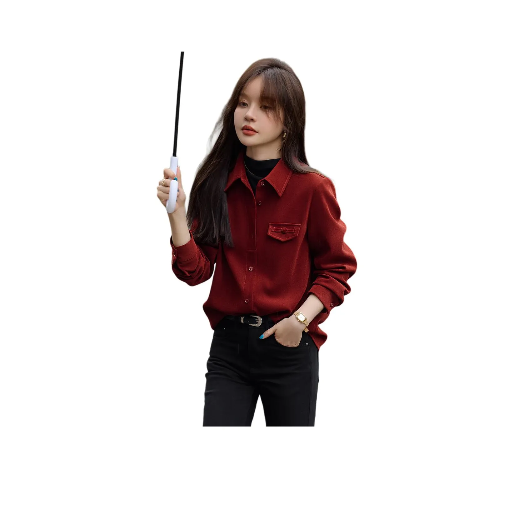 Mo Han Yi Mei Рубашка Женская Темно-Красная