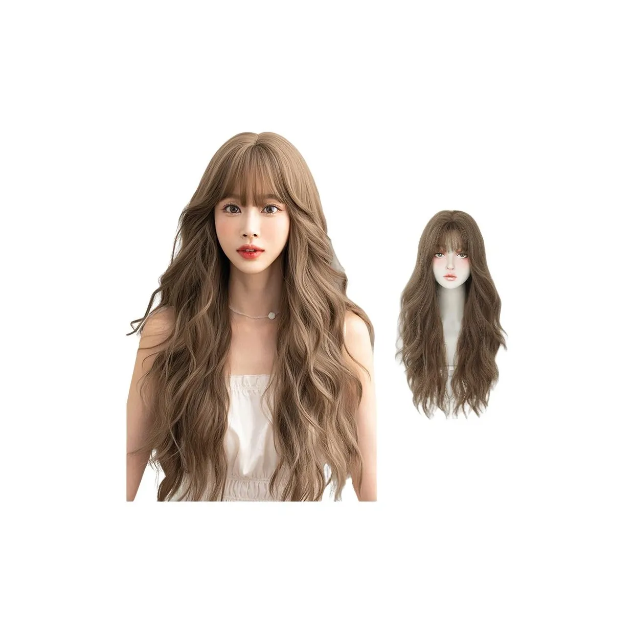 QIJIEHUANGHOU Школа Красота Легенда Большая волна Парики Туман Чай Светло-коричневый