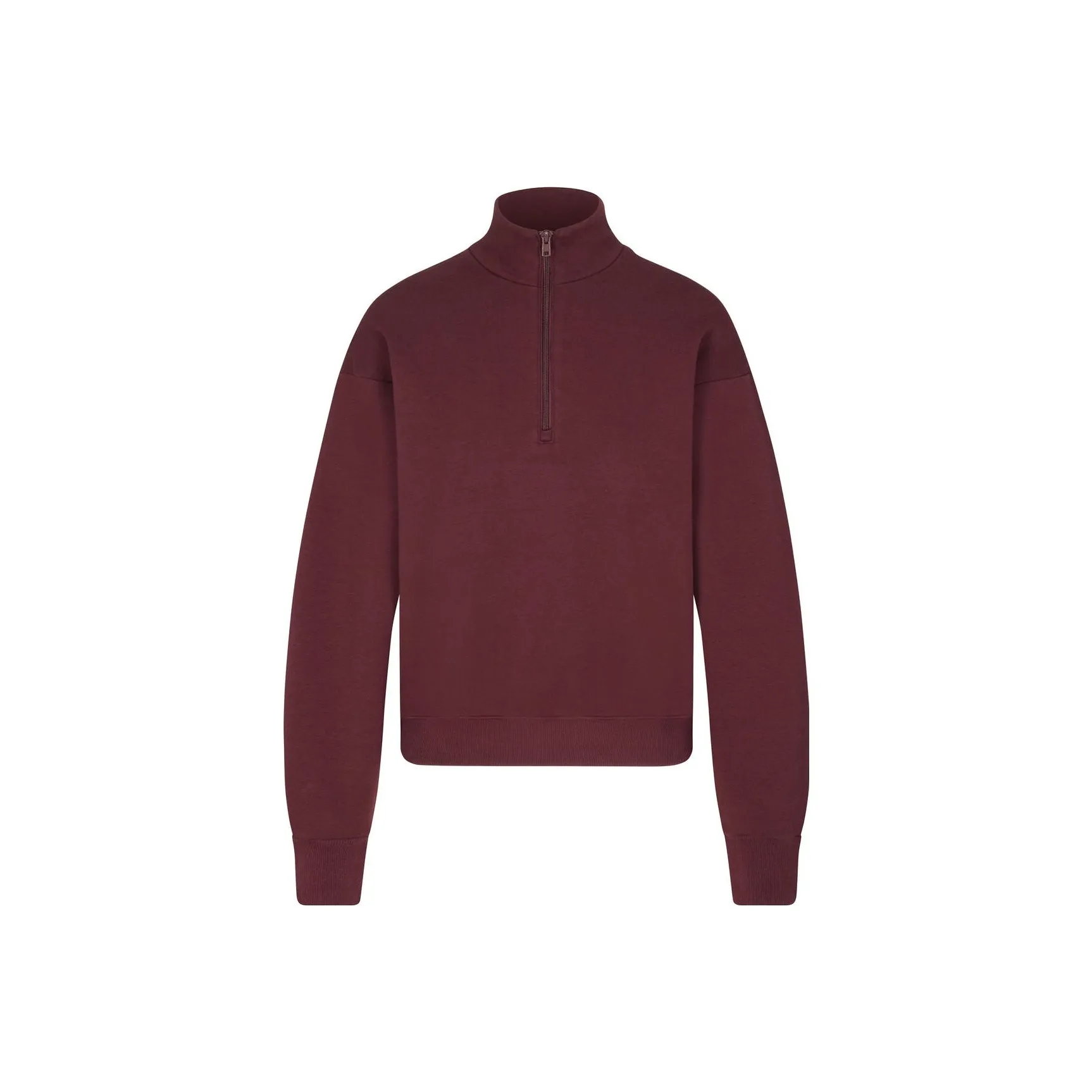 SKIMS COTTON FLEECE CLASSIC QUARTER ZIP PULLOVER Sweatshirt Women's OXBLOOD/Fuchsia