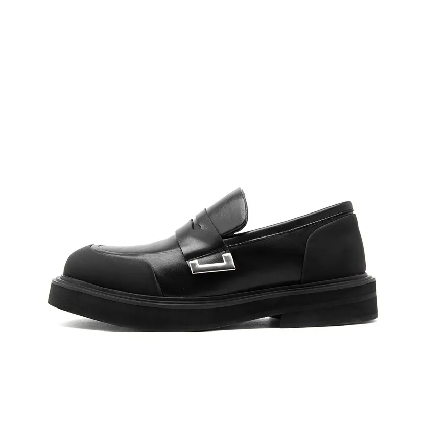 Kaltendin Preppy Style Couple Versatile Comfortable Commute Metal Accessories Loafers 4cm Unisex Black