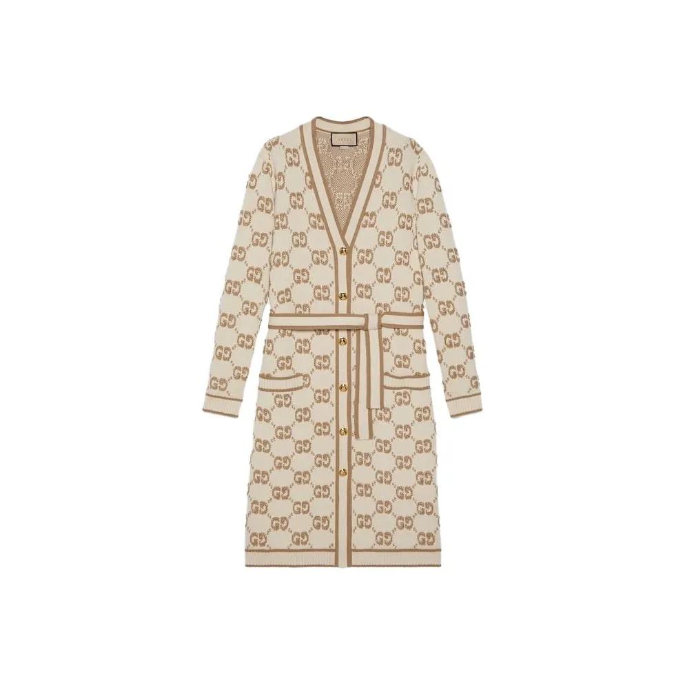 GUCCI Gg Jacquard Belted Waist Cardi Coat