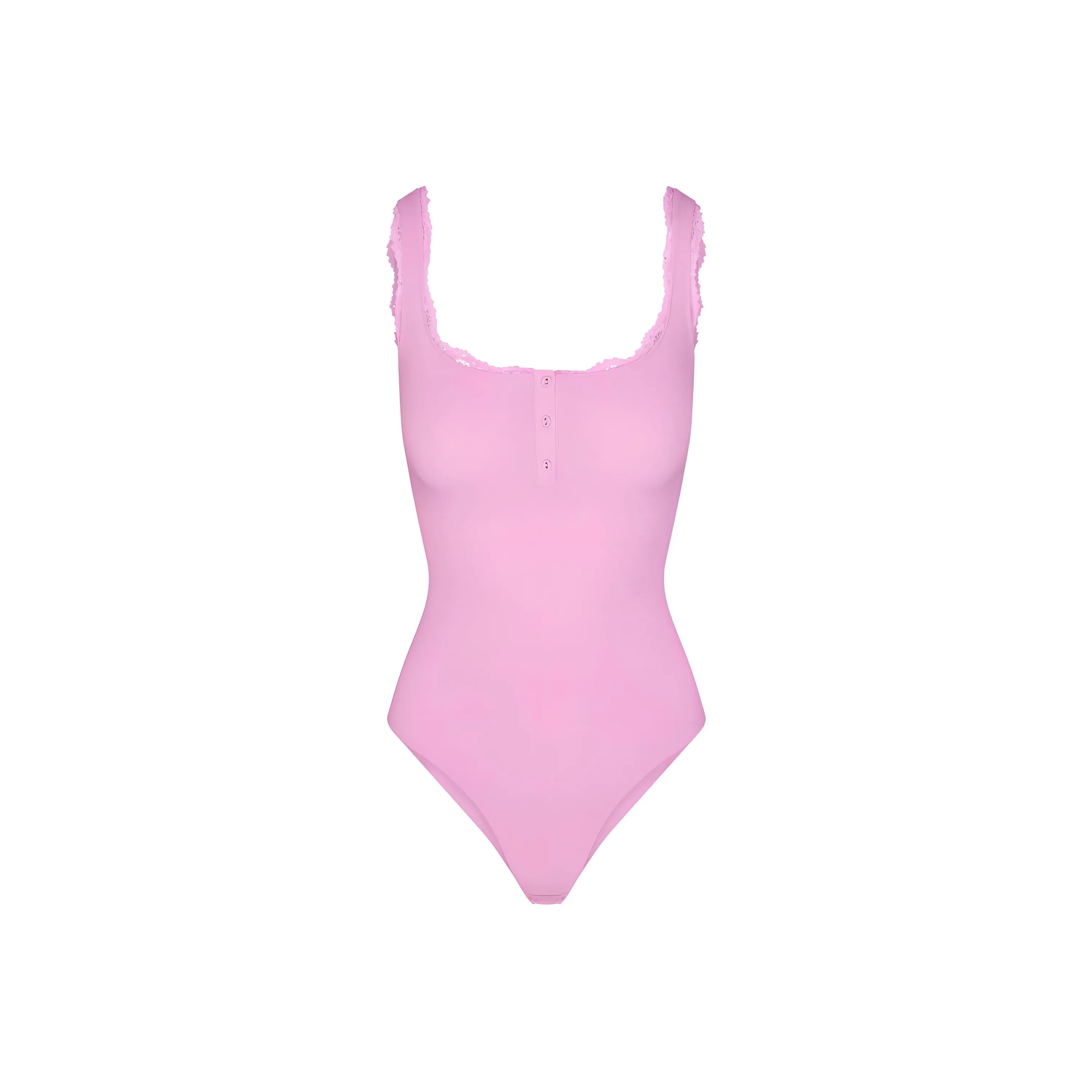 SKIMS FITS EVERYBODY LACE HENLEY BODYSUIT Jumpsuit Women's PETAL/Petal Color