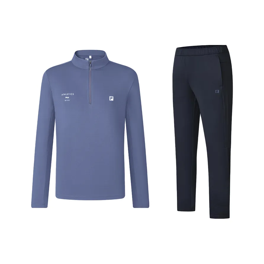 FILA Casual Sportswear Men's Clothing Sets Bright Gray Blue T Shirt+Legend Blue Pants