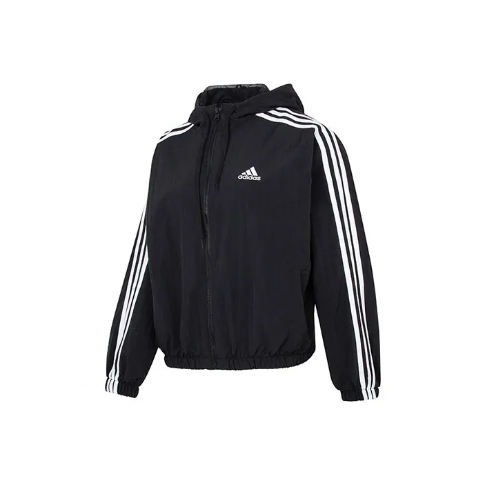 adidas Women's Essentials 3-Stripes Woven Windbreaker Black